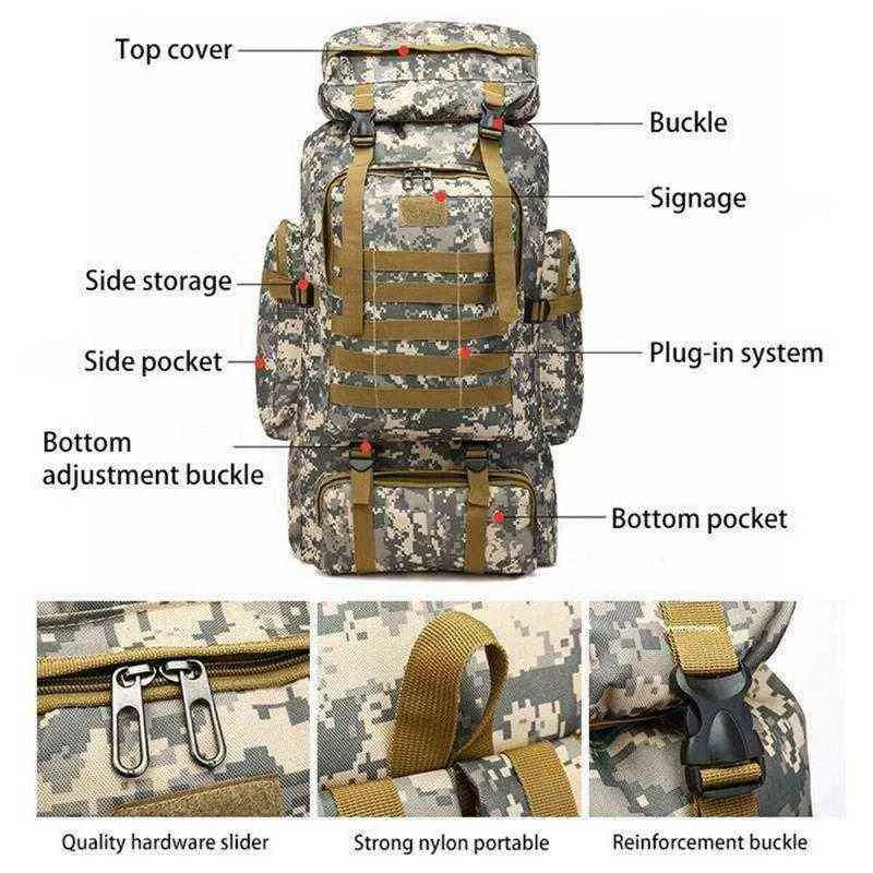 80L grote militaire tactische rugzak Oxford stof waterdichte rugzak buiten reizen camping wandelen bergbeklimmen trekking tas G220308