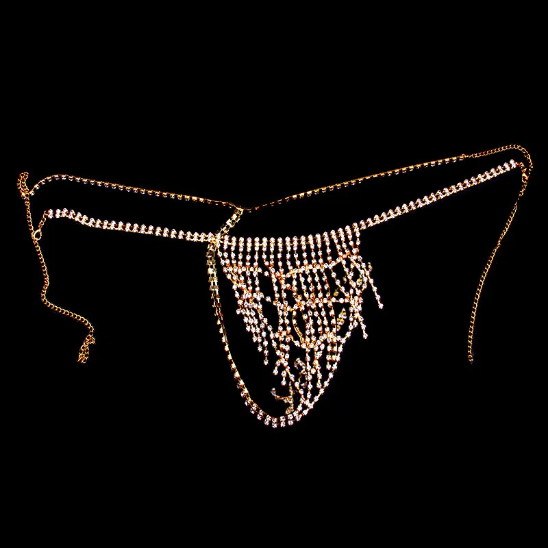 Sexy Body Chain Rhinestone Thong Jewelry for Women Tassel Waist Chain Crystal Underwear Panties Beach Bikini Jewellery