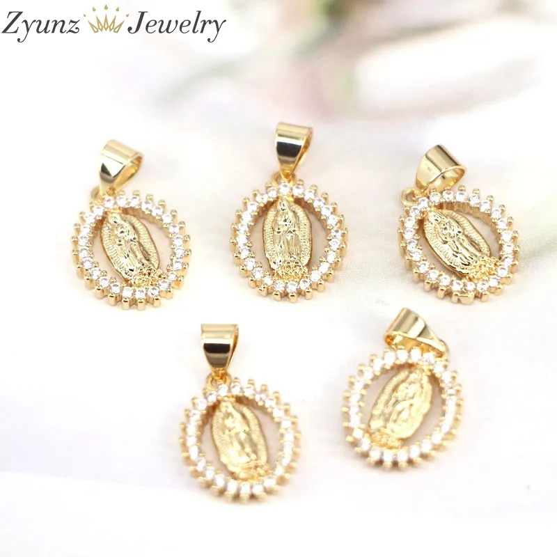 10st Gold Color Micro Pave Cz Jungfru Maria Jesus Charms Pendant Findings Jewelry 09273338