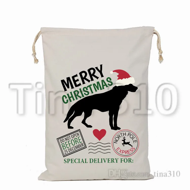 NEW Christmas Gift Bag Santa Sack Drawstring Bags Canvas Santa Sacks Storage Print Gift Bags Xmas Decoration T500337