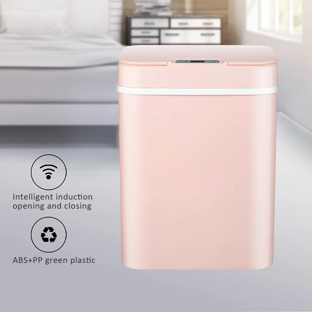 Smart Trash Can Sensore wireless Bidone della spazzatura automatico Bidone della spazzatura senza contatto Bagno Wc Pattumiera Cucina Bidone dei rifiuti domestici Y200429