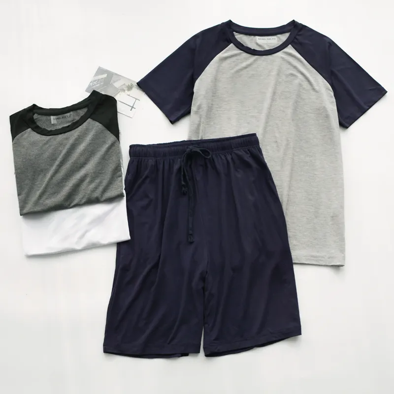 Modale zomerpyjama voor mannen dunne sectie losse korte mouwen shorts kunnen worden gedragen buiten sporthuisdienstpak mannen slaapkleding T200813