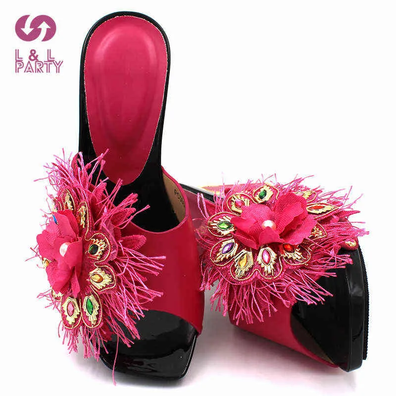 Offics Lady Nigerianische Frauen Schuhe in Fuchsia Farbe Hohe Qualität Elegant Stil Afrikaner für Hochzeitsfeier 211230