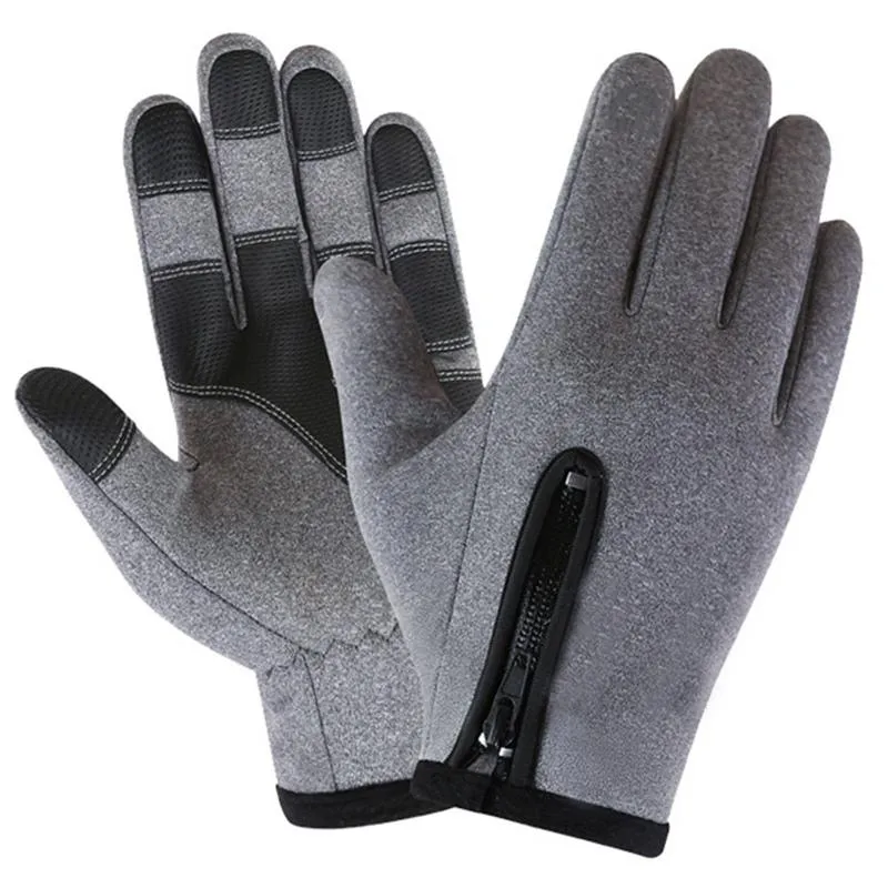 Gants en polaire thermique à doigts longs pour hommes et femmes, coupe-vent et imperméables, pour écran tactile, antidérapants, rembourrés, avec fermeture éclair, pour l'extérieur, 2681