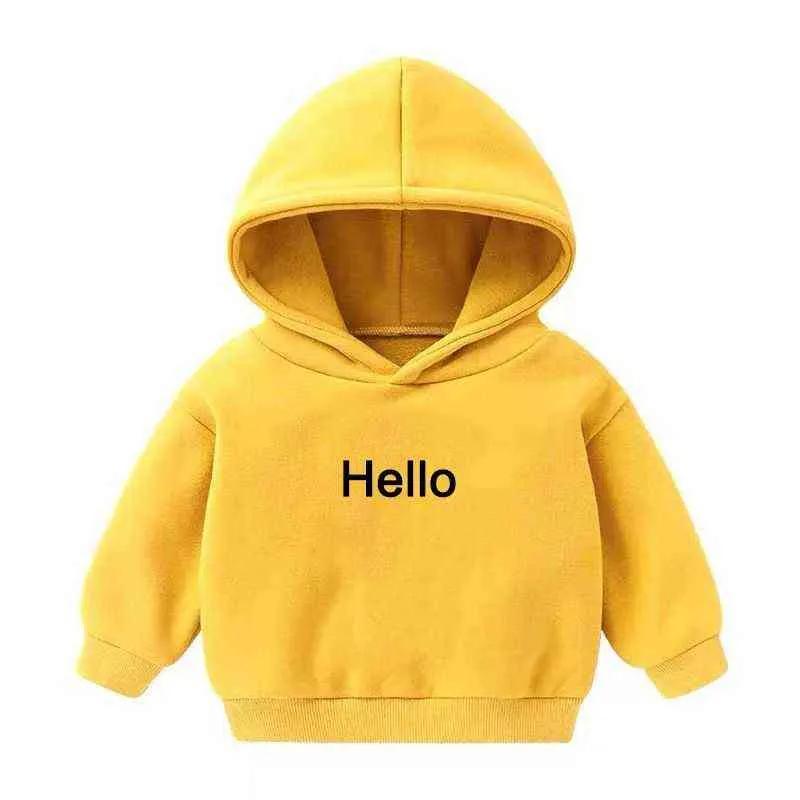 Baby Kids Boy Girl Clothes Hooded Letter Hello Solid Plain Hoodie Children's Pullover Tops Autumn Tidig Winter Hoodies Coat 2101151218019