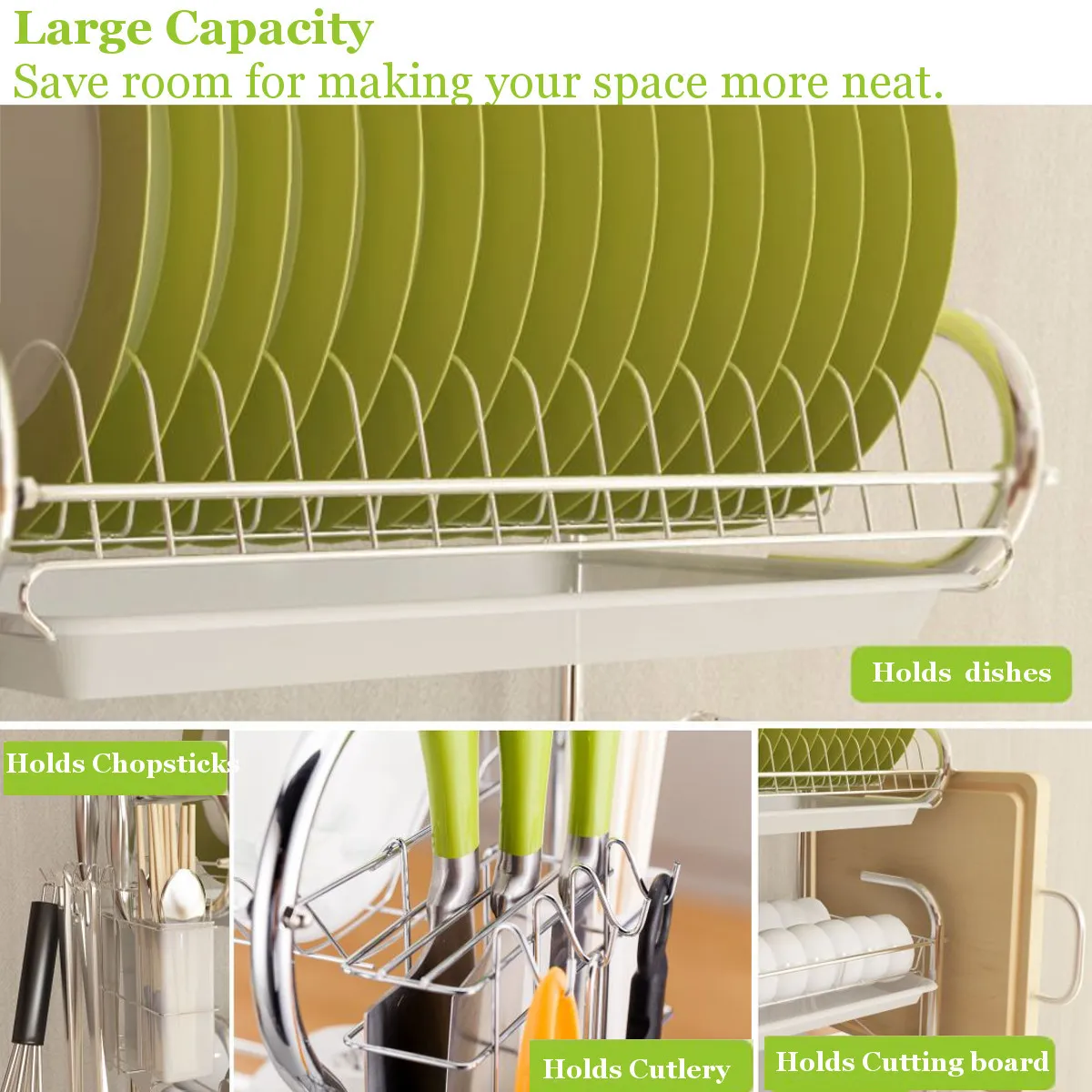 3 Tiers Dish Drainer Stainless Kitchen Dish Rack Storage Shelf Washing Holder Basket Plated LNIFE Sink Drying Organizer Tools C100255u