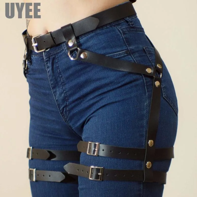 UYEE Fashion Women Harness Garter Belts Gothic Garter Belt Lingerie Harajuku Leg Belts Leather Suspenders For Women Belt286H