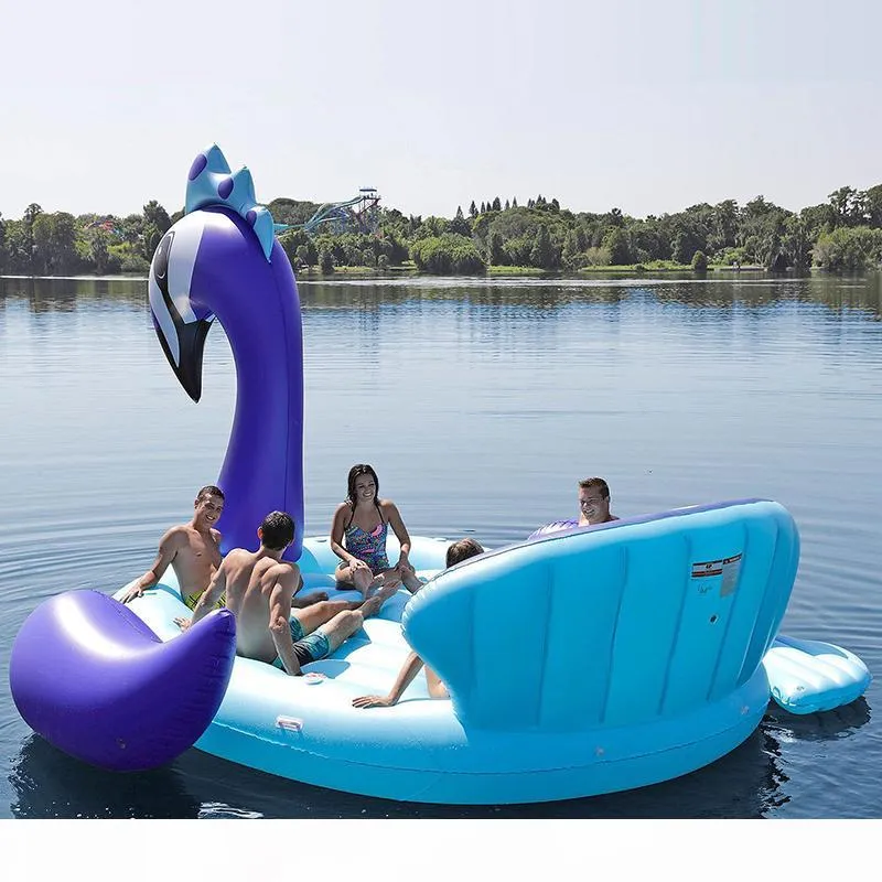 Cabe sete pessoas 530cm pavão gigante flamingo unicórnio barco inflável piscina flutuador colchão de ar anel de natação brinquedos de festa boia2465