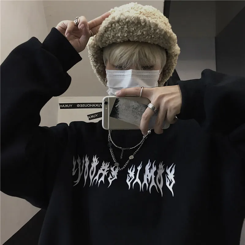 Spring Streetwear Black Tops Girls White Gothic Oversized Hoodie Streetwear Womens Hip-hop Cool Couple High Street Sweatshirts 220311