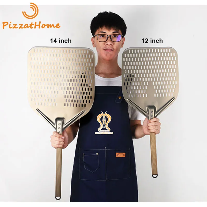 PizzAtHome 14 12 Zoll perforierter Pizzaschieber, rechteckige Pizzaschaufel, Hartbeschichtungspaddel, kurzes Pizzawerkzeug252Y