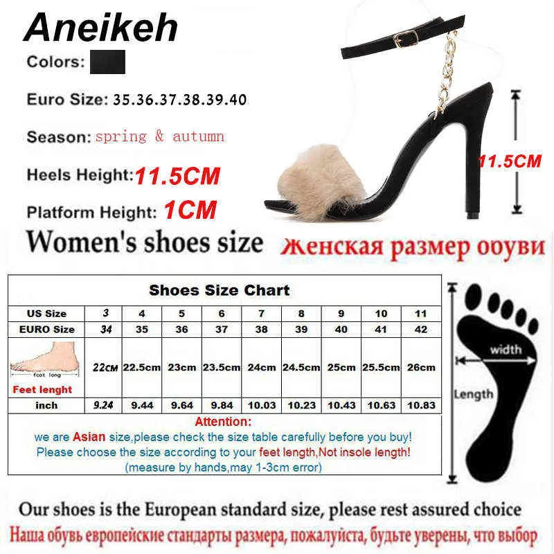 Aneikeh 2022 söta mode sandaler kvinnor skor villi kedja tunna höga klackar runda toed bröllopsklänning ankel spänne band svart 42 y220209