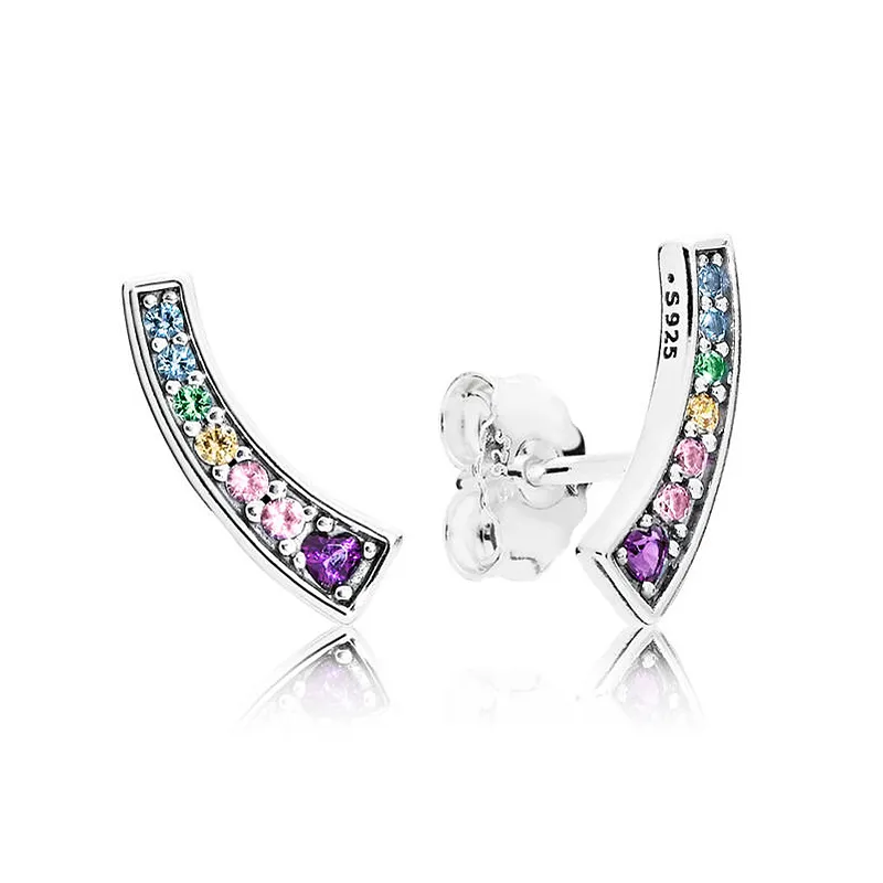 925 Sterling Silver Earring Fit Pandora Style Starshine Orchid Rainbow Arcs of Love Heart Interlinked Circles Stud Earrings For Women Jewelry Gift