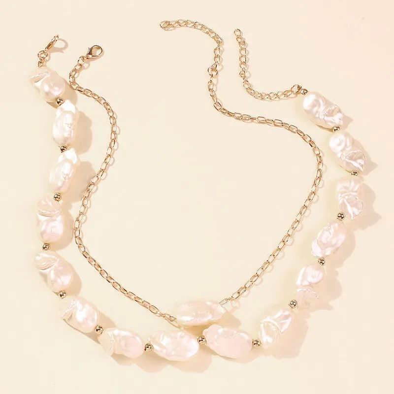 2 teile / satz Barock Unregelmäßige simulierte simulierte Perle Aussage Halskette Böhmische Sommerferien Strand Elegante Perlenchoker Partei Schmuck für Frauen