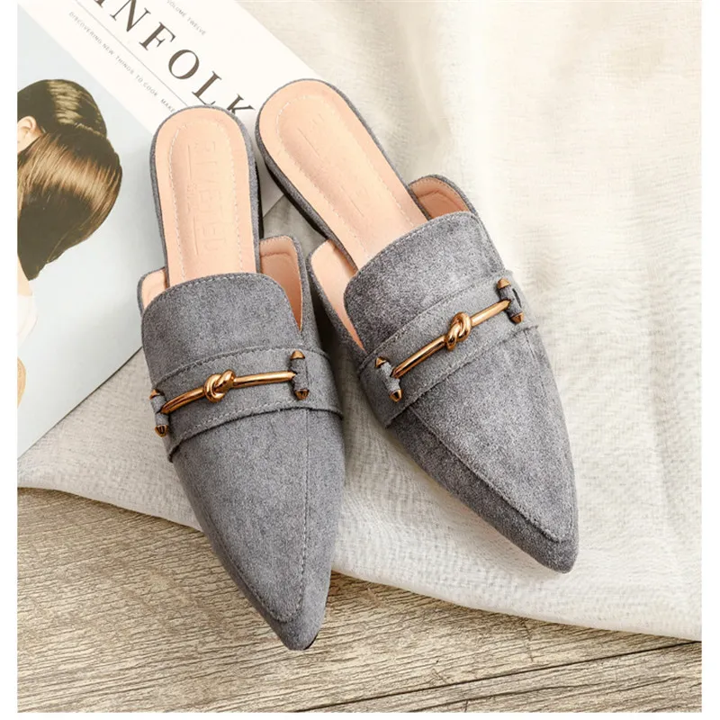 Woman Pointed toe Shoes Fashion Low Heels Slides Suede Toe-covered Lazy Slippers Women's Mules Shoes Ladies Platform Flip Flops X1020