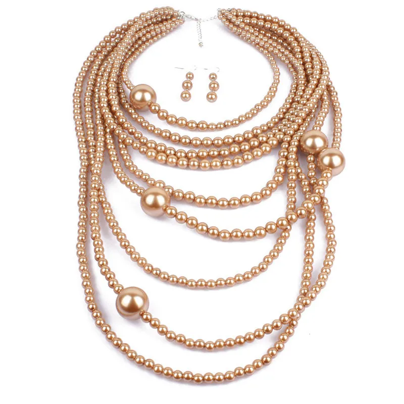 FY Europe and the United States fashion exaggeration multi-layer pearl necklace long sweater chain jewelry Y200730220f