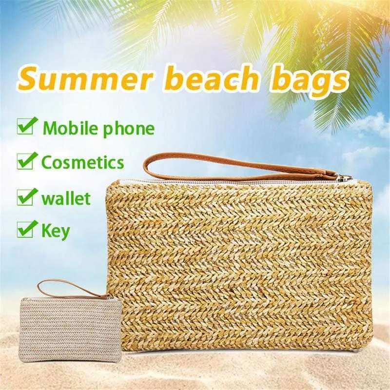 Borse Mini Borsa in paglia intrecciata a mano con monete Borsa pochette tessitura Casual Summer Beach Custodia cellulare con chiave tascabile le donne309y