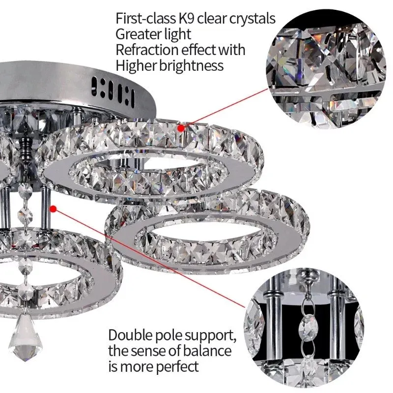 3 5 колец K9 хрустальные светодиодные люстры освещение современный хромированный плафон блеск светильник из нержавеющей стали потолочные светильники для кухни321p