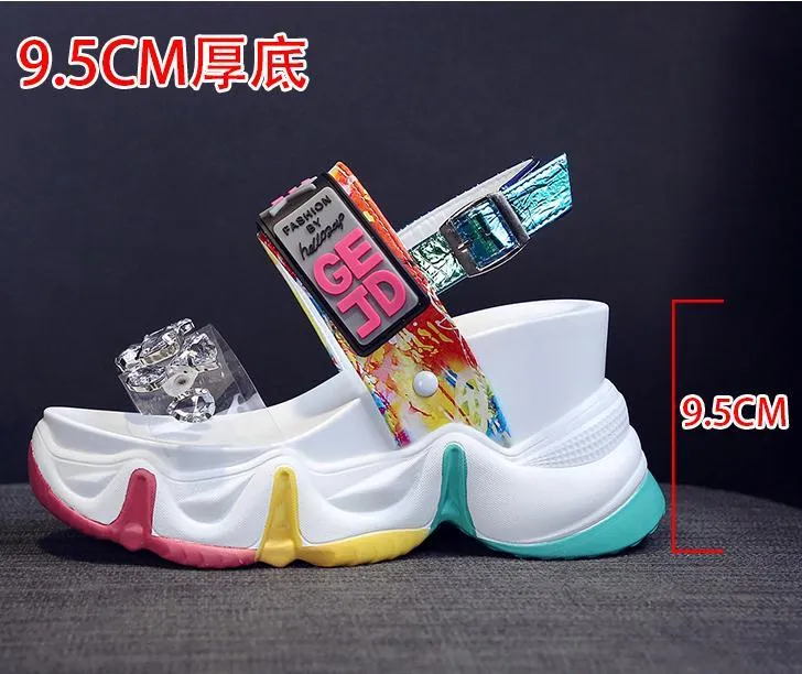 2020 New Women Summer Wedge Sandals Transparent PVC Crystal Chunky Platform Shoes Woman Rainbow Thick Bottom Sandalias