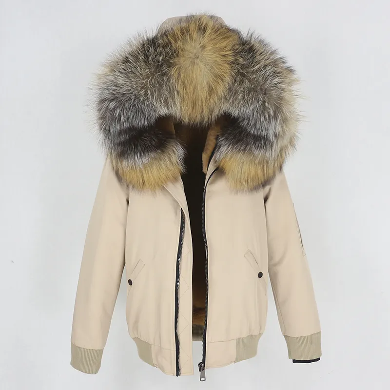 Märke Kvinnor Vattentät Bomber Parka Real Fur Coat Vinterjacka Kvinnor Naturlig Raccoon Fox Fur Collar Hood Tjock Ytterkläder 201029