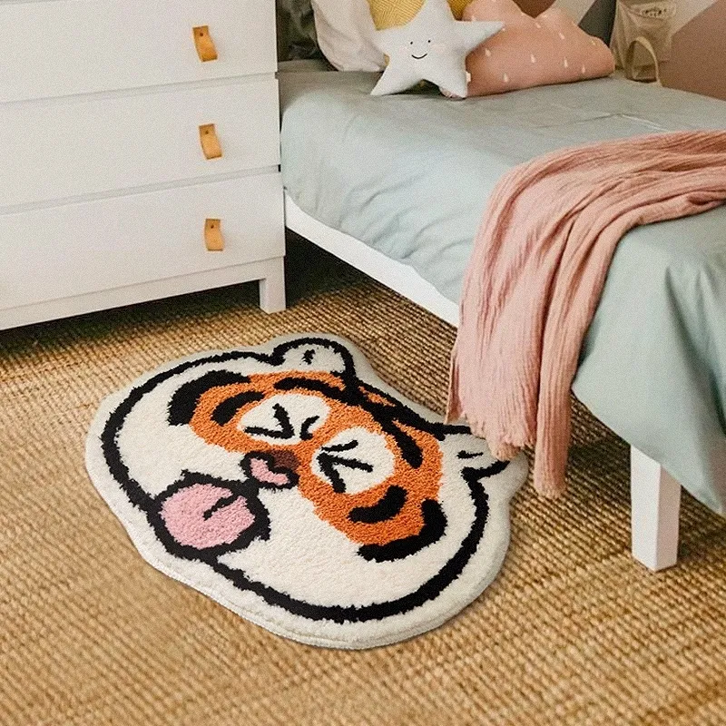 Cartoon Tiger Door Mat Soft Kids Room Decorative Rug Absorbent Bathroom Non Slip Bath Carpets Besroom Carpet Furry 220301