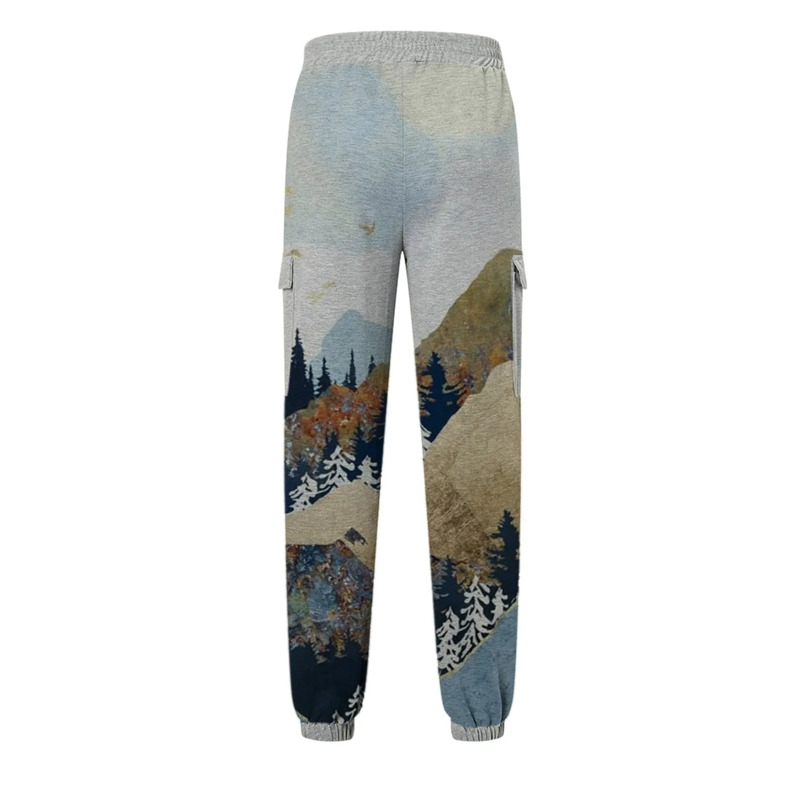 S-5xl Women's Plus Size Mountain Treetop Print Pocket Outdoor Sports Running Athletic Pants 201113