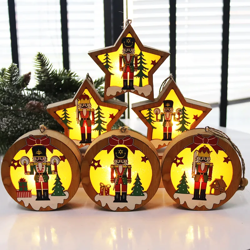 Kerstdecoraties voor huis notenkraker houten led lichte boom hanger lantaarn ambacht navidad natal noel hangende y201020