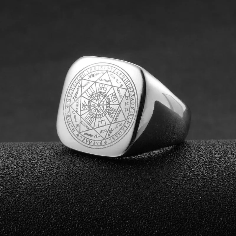 Anéis de salomão para homens, cor prata, runas mágicas, anéis de sinete de aço inoxidável, amuleto pagão, joias masculinas 238f