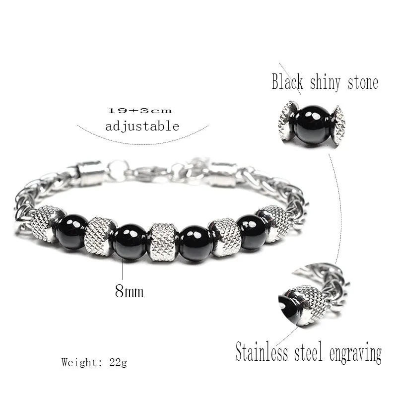 Stainless steel tiger eye beads bracelets strands natural stone bracelet for men hip hop fashion jewelry will and sandy