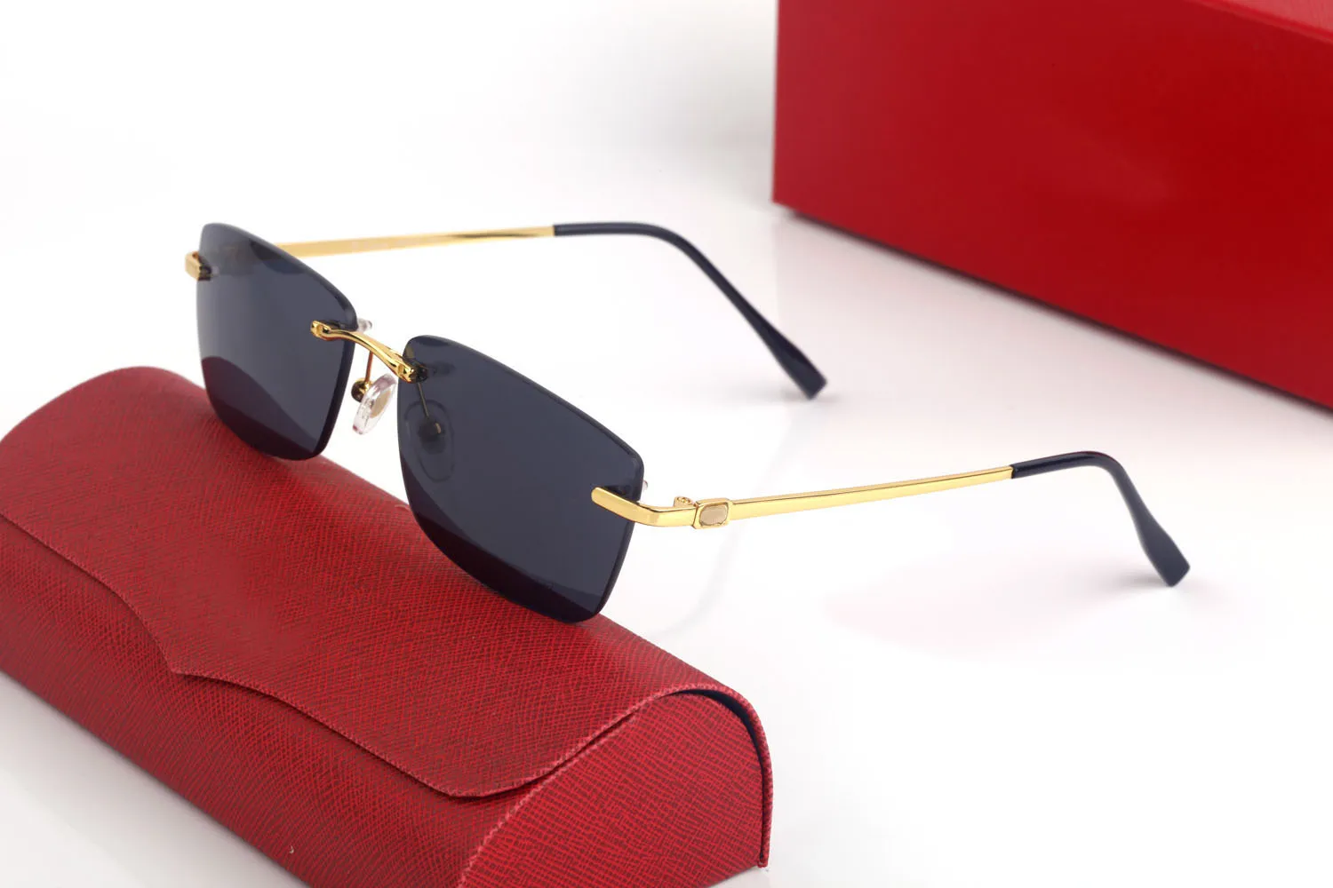 Mode zonnebrilmonturen Designer zonnebril Dames randloos gepolariseerd uv optische bril op sterkte onregelmatige bocht metalen frame 291J