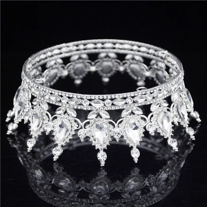 Couronne de cristal ronde diadème reine coiffure métal or couleurs diadèmes et couronnes bal concours de mariage cheveux bijoux accessoires W0104284Q