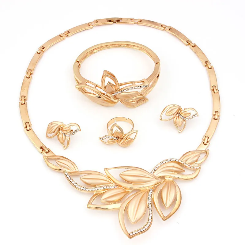 NUOVO Set di gioielli con perline africane Colore oro Trasparente cristallo austriaco Collana da donna con bracciale e orecchini 201222271q