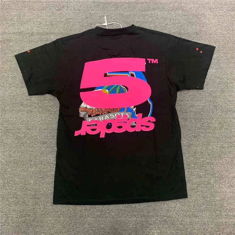 Camiseta con estampado de tela de araña para hombre y mujer, remera con estampado de espuma de calidad 1:1, camisetas a la moda, camiseta rosa para jóvenes Thug Sp5der 2022 555555