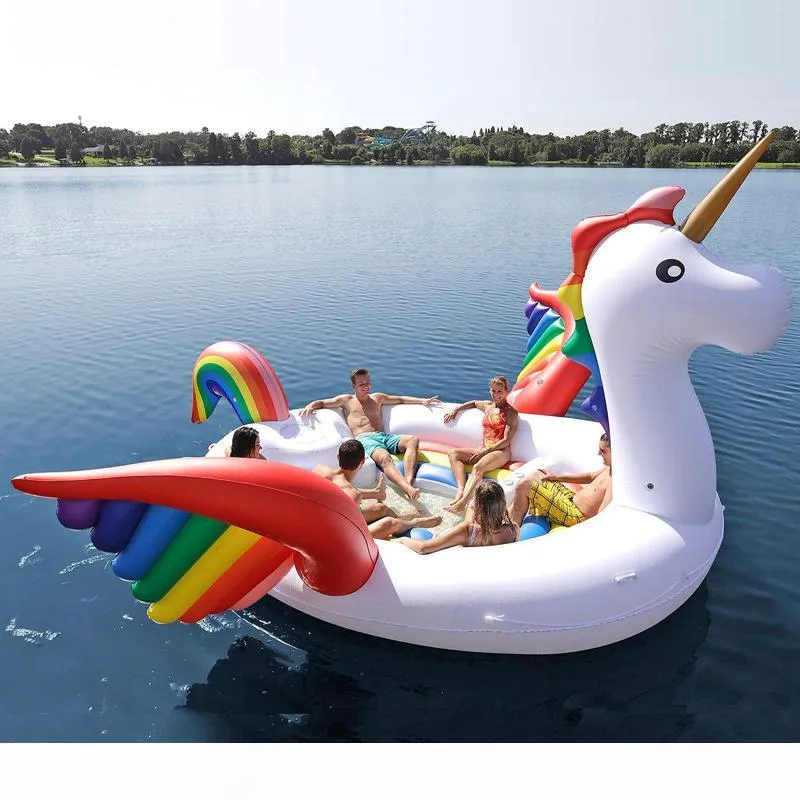 Fits Seven People 530cm Giant Peacock Flamingo Unicorn Inflatable Boat Pool Float Air Mattress Swimming Ring Party Toys boia226x