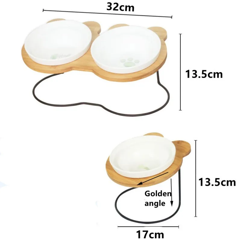 Highded Pet Bowl Bamboo Plank Ceramic Feeding and Drinking Bowls for Dogs Cats Feeder Accessoires Y200917