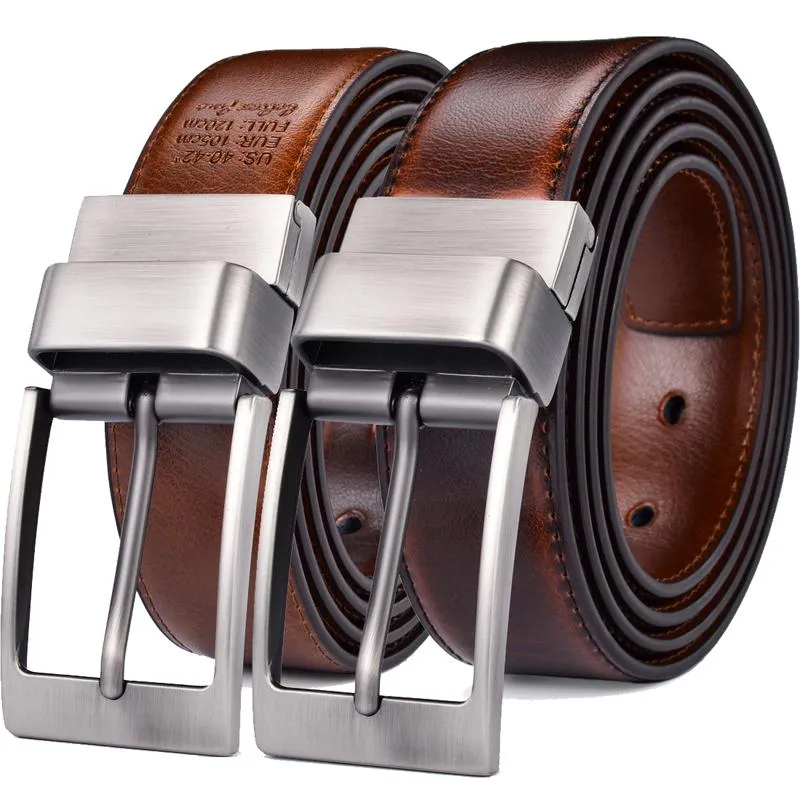 Ceinture de golf décontractée de ceinture de golf décontractée en cuir en cuir authentique avec une boucle rotative un inverse pour 2 couleurs - 213u