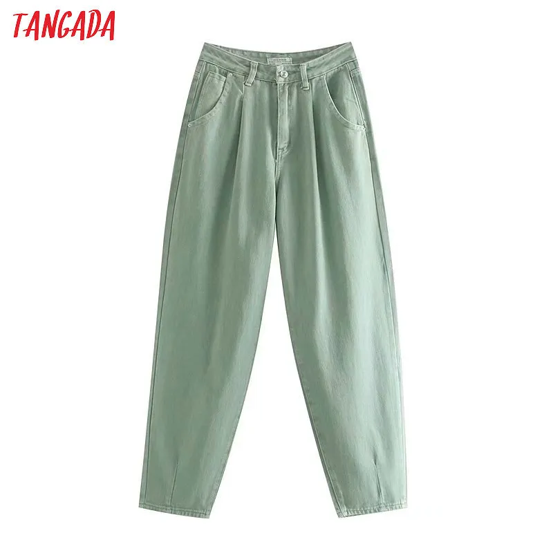 Tangada Mode Frauen lose Mom Jeans lange Hosen Taschen Reißverschluss lose Streetwear weibliche Hosen 4M58 210319