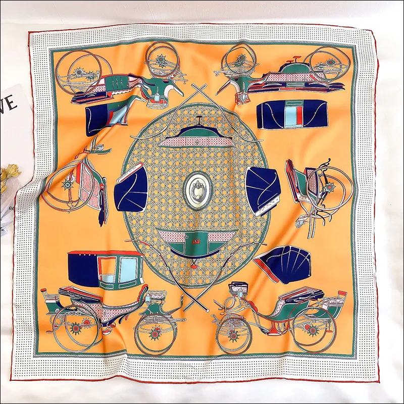 Foulards femme soie rétro chariot foulards pour dames roulé à la main écharpe 90 Foulard Luxe2507