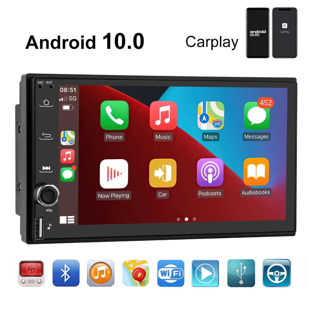 Autoradio Carplay Android 10 Auto 2 Din Bluetooth GPS WIFI récepteur stéréo Autoradio lecteur multimédia de voiture universel 7