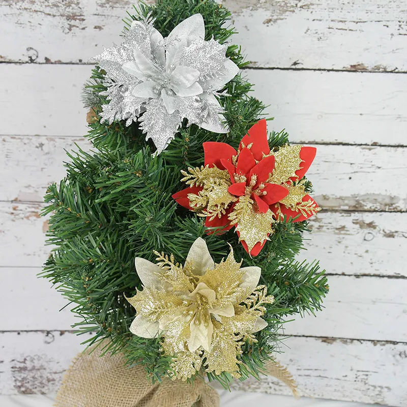 Dekoracja świąteczna 14 cm brokat sztuczny kwiat głowica na ozdobę drzewa fałszywy DIY DRITDAL BROUNDYT