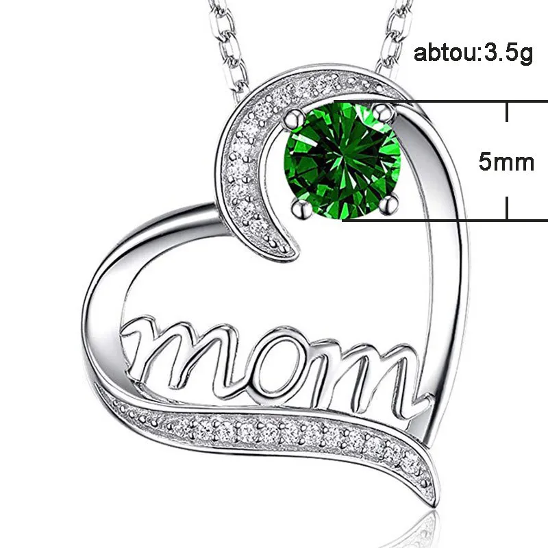 Silver Diamond Mom Heart Necklace Love Pendant Fashion Jewelry Mother Day Gift Will and Sandy