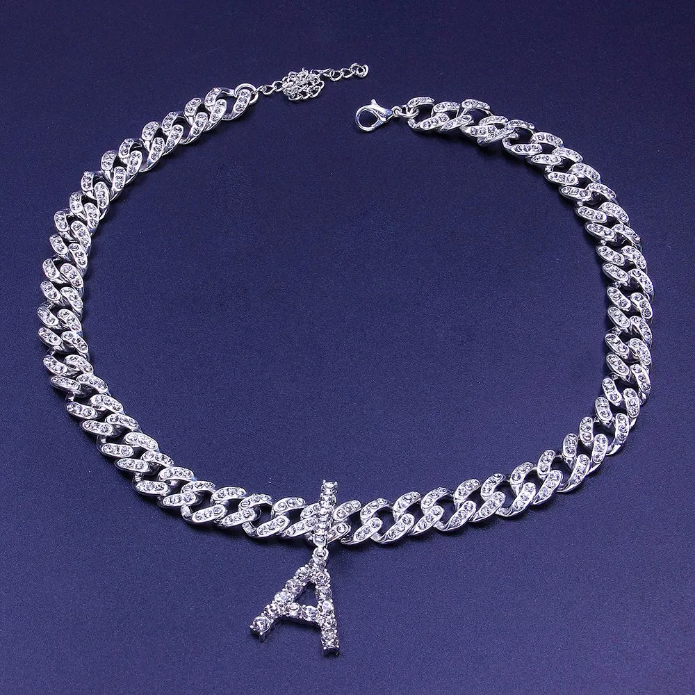 StoneFans strass lien cubain lettre initiale collier ras du cou pour femmes Tennis 26 ALphabet collier pendentif bijoux entier C0253k