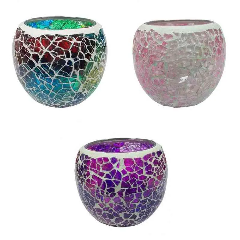 3Pcs Handmade Mosaic Stained Glass Candle Holder Tea Light Succulent Planter Small Plant Flower Pot