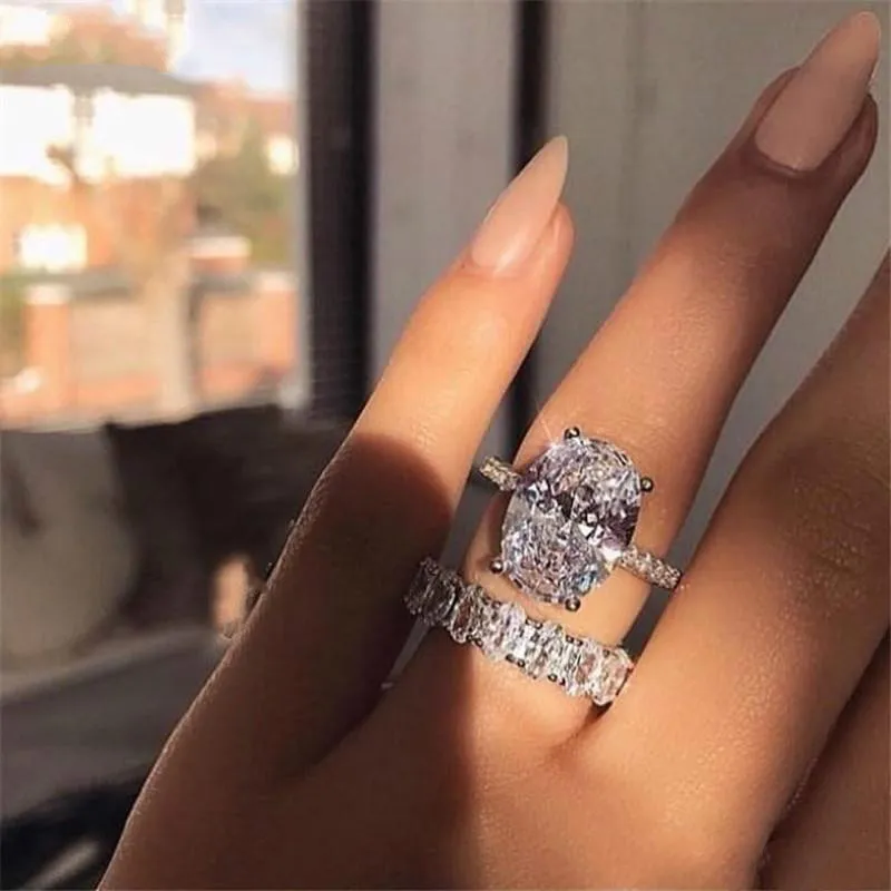 anello di design di lusso Vecalon Classic in argento sterling 925 con taglio ovale con diamante Cz da 3 ct Anelli di fidanzamento con fede nuziale donna Brida4714072