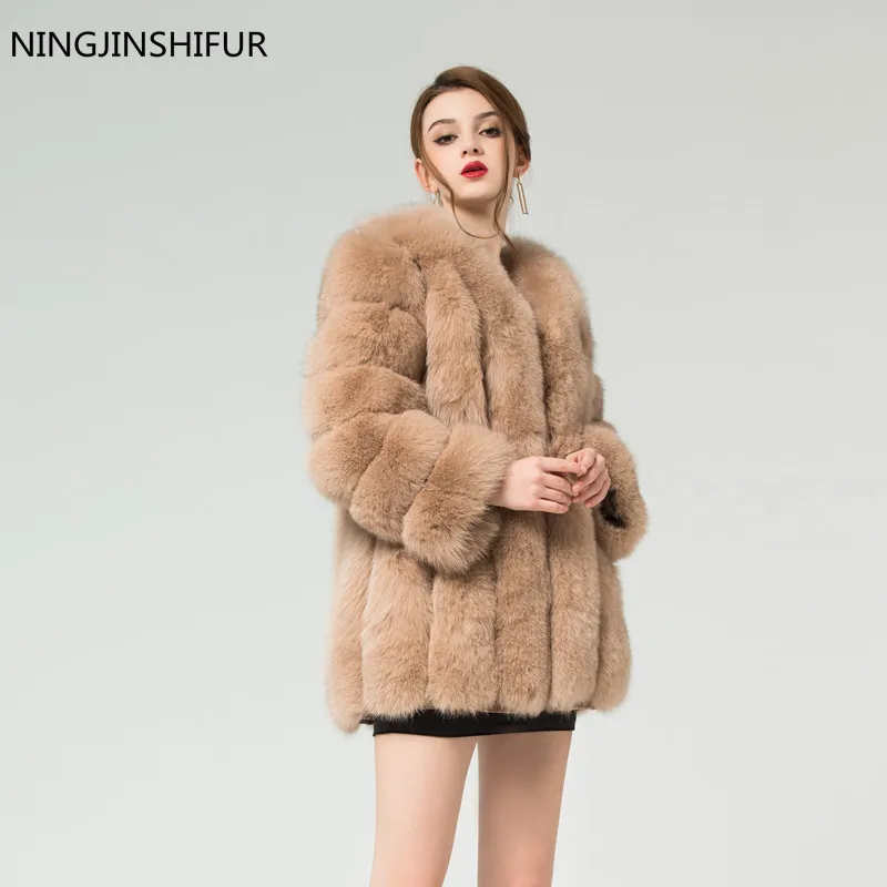 Nowa marka Winter Real Fur Kobiety Płaszczy Naturalne kobiece kurtka futra 75 cm długość Oneck Fur Płot Wysoka jakość 201016