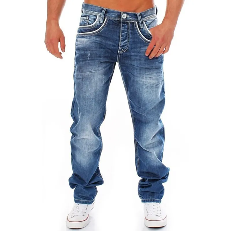 Men Mode Casual rechte jeans rechte hoogwaardige denim jeans hombre broek motorfiets slanke broek voor mannen 201128