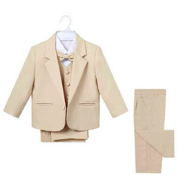 Babyjongen formele kleding set jas + shirt + vest + bowtie + broek 5 stks baby peuter kind pak blazer jas 0-2Y 211224