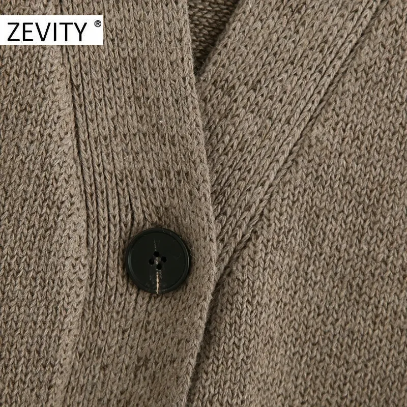 ZEVITY women fashion v neck breasted knitting casual sweater female leisure pockets sleeveless vest sweater coat tops S377 201223