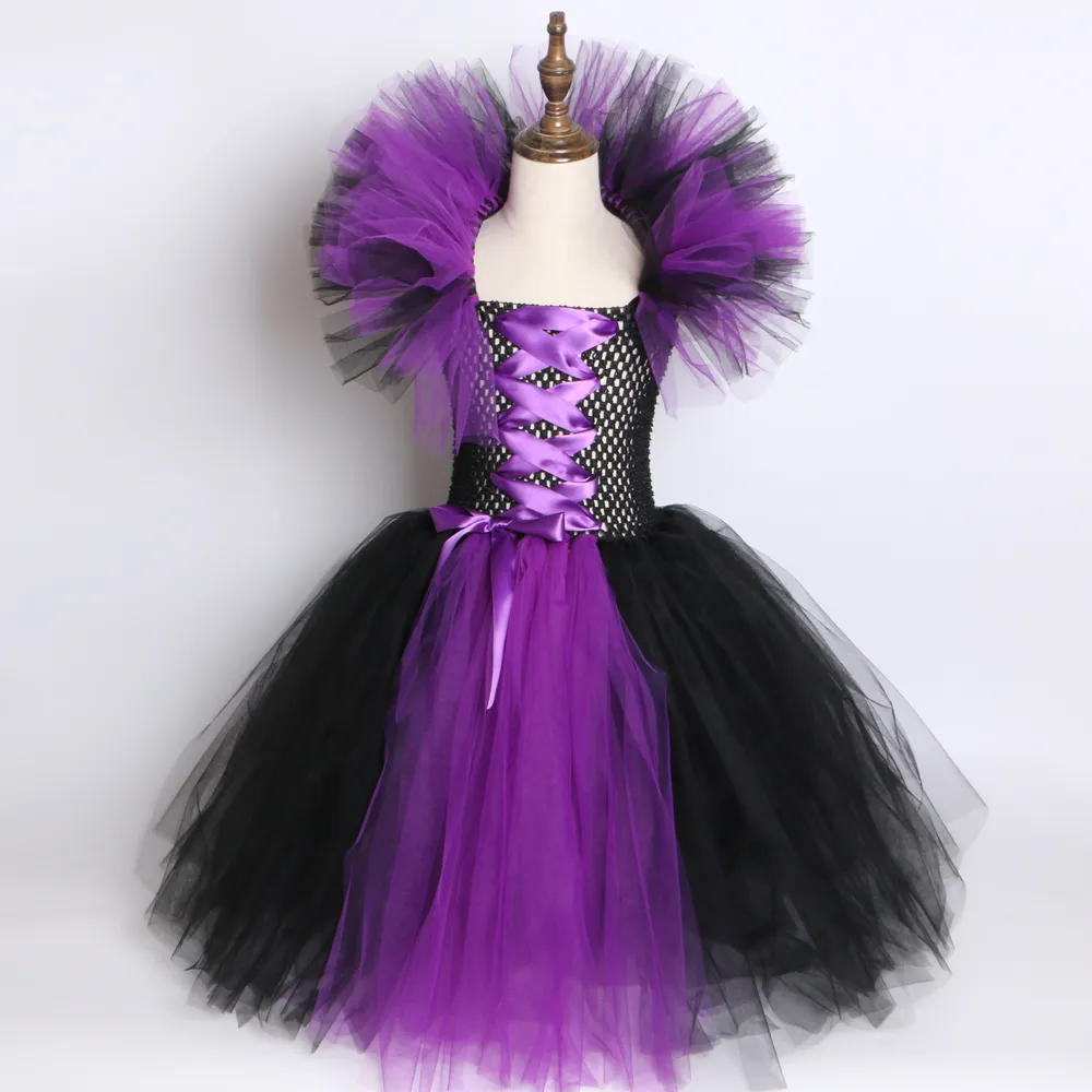 Malefica Regina Cattiva Vestito dal tutu delle ragazze con le corna Halloween Cosplay Costume da strega le ragazze Vestito da festa bambini Abbigliamento bambini Y208291889