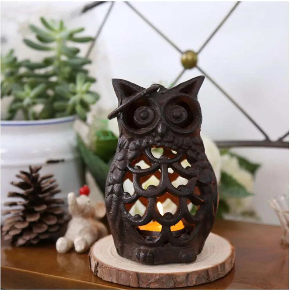 Iron Owl Candlestick Desktop Decor Holder Creative Vintage Candle Cast para Home Coffee Decoration Y200109