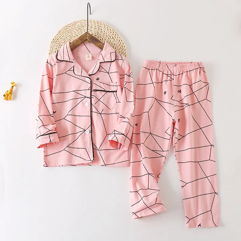 100% algodão comprimento de pijama de comprimento longo